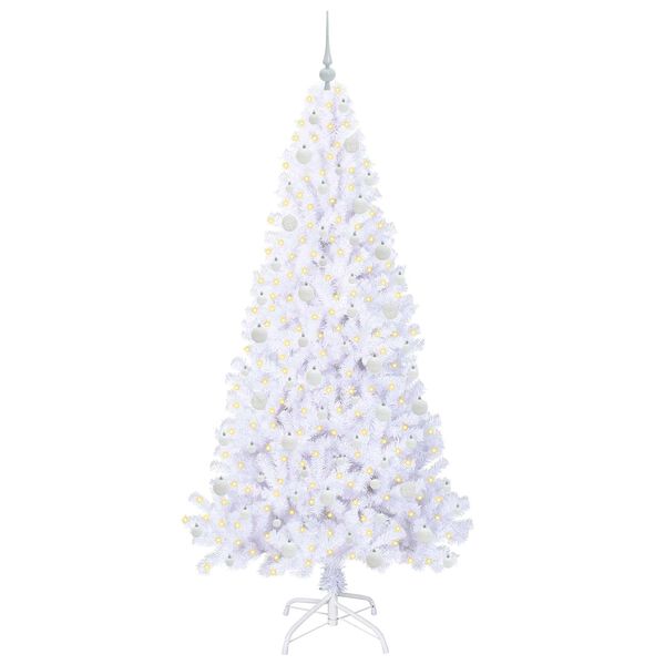 vidaXL Kunstig juletre med 300 LED med stativ Hvit 210 cm PVC og st&aring;l