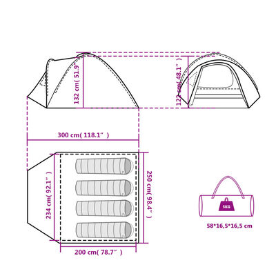 vidaXL Kuppeltelt for camping 4 personer hvit blendingsstoff vanntett