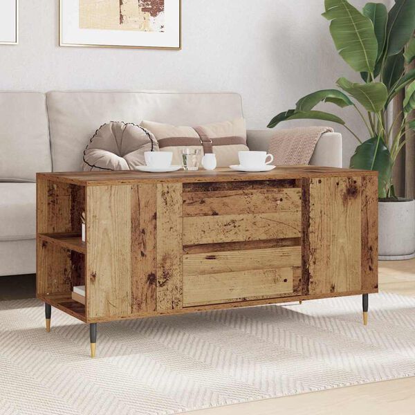 vidaXL Kaffebord med skuff Gamle tre 102 x 44,5 x 50 cm Konstruert tre