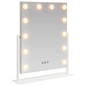 vidaXL LED Sminkespeil Hvit 44 x 10 x 53 cm Glass og St&aring;l