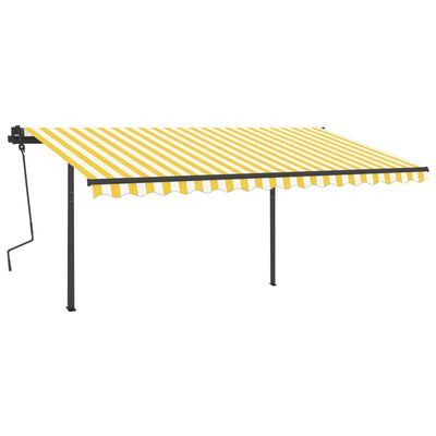 vidaXL Automatisk uttrekkbar markise med stolper 4,5x3,5 m gul og hvit