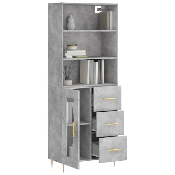 vidaXL Highboard betonggrå 69,5x34x180 cm konstruert tre