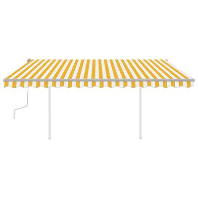 vidaXL Manuell uttrekkbar markise med stolper 4,5x3,5 m gul og hvit