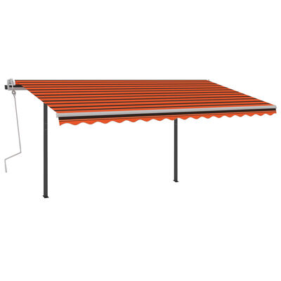 vidaXL Manuell uttrekkbar markise med stolper 4,5x3 m oransje og brun