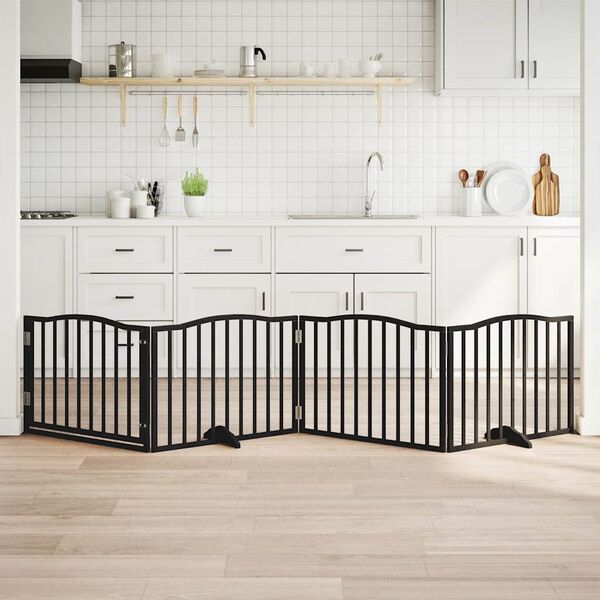 vidaXL Hundegrind med d&oslash;r sammenleggbar 4 paneler svart 320 cm poppeltre