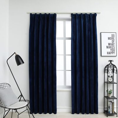 vidaXL Lystette gardiner med kroker 2 stk fløyel mørkeblå 140x245 cm