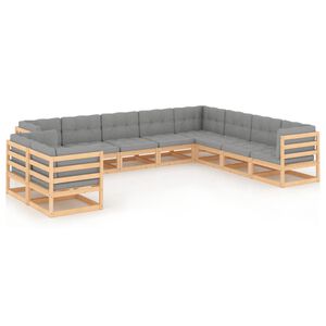 vidaXL Hagesofagruppe med puter 10 deler heltre furu