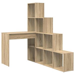 vidaXL Hj&oslash;rneskrivebord med hylle Sonoma eik 101,5 x 149,5 x 149,5 cm