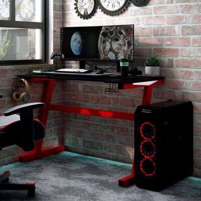 vidaXL Gamingbord med LED og Z-formede ben svart og rød 110x60x75 cm