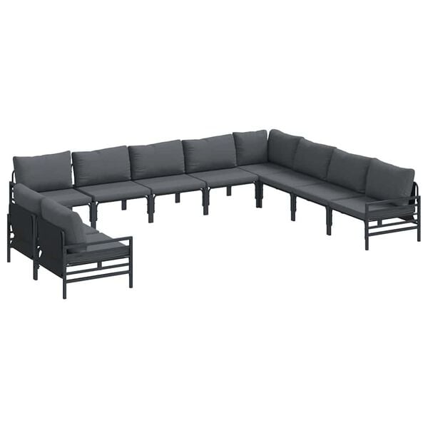 vidaXL Hagesofa Set med pute 10 pcs Svart St&aring;l