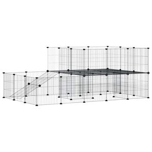 vidaXL Dyrebur 44 paneler med d&oslash;r svart 175x105x70 cm st&aring;l