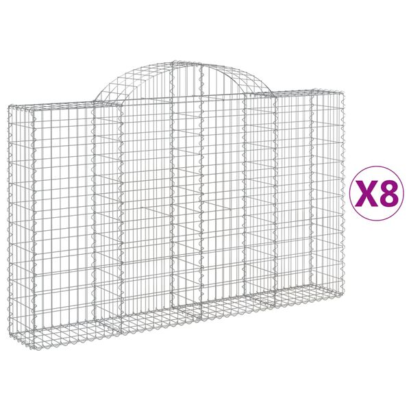 vidaXL Gabionkurver buede 8 stk 200x30x120/140 cm galvanisert jern