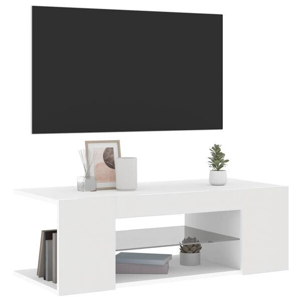 vidaXL TV-benk med LED-lys hvit 90x39x30 cm