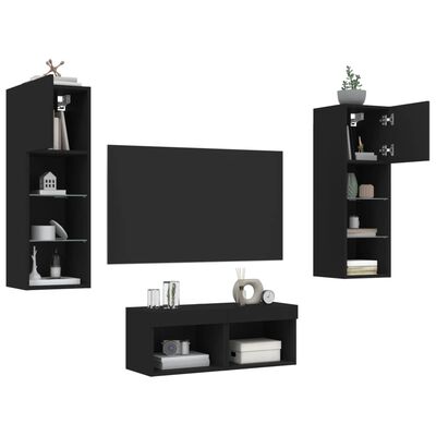 vidaXL Vegghengte TV-benker med LED 4 stk svart