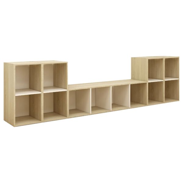 vidaXL TV-benksett 5 deler hvit og sonoma eik konstruert tre