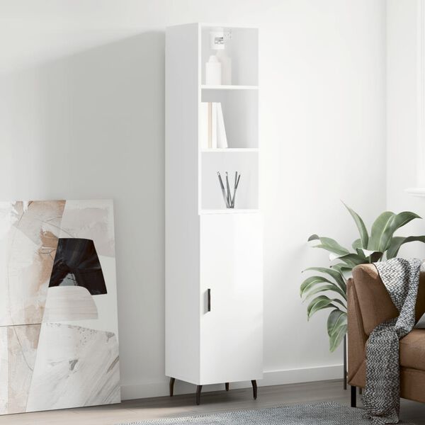 vidaXL Highboard h&oslash;yglans hvit 34,5x34x180 cm konstruert tre
