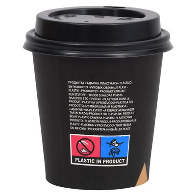 vidaXL Kaffepapirkopper med lokk 200 ml 1000 stk svart