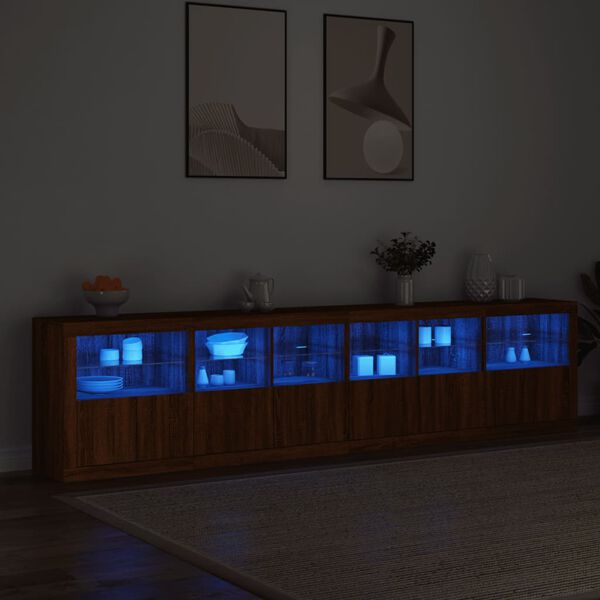 vidaXL Skjenk med LED-lys brun eik 283x37x67 cm