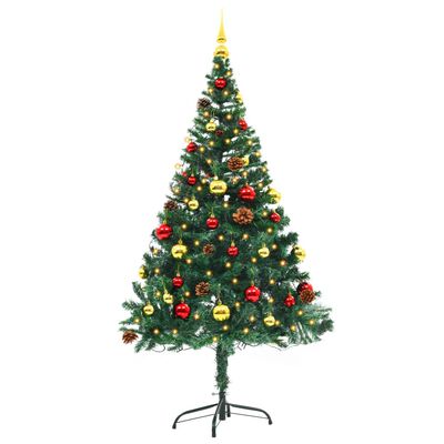 vidaXL Kunstig forhåndsbelyst juletre med kuler grønn 150 cm