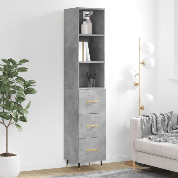 vidaXL Highboard betonggr&aring; 34,5x34x180 cm konstruert tre