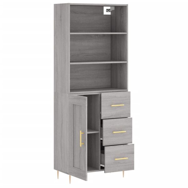 vidaXL Highboard gr&aring; sonoma 69,5x34x180 cm konstruert tre