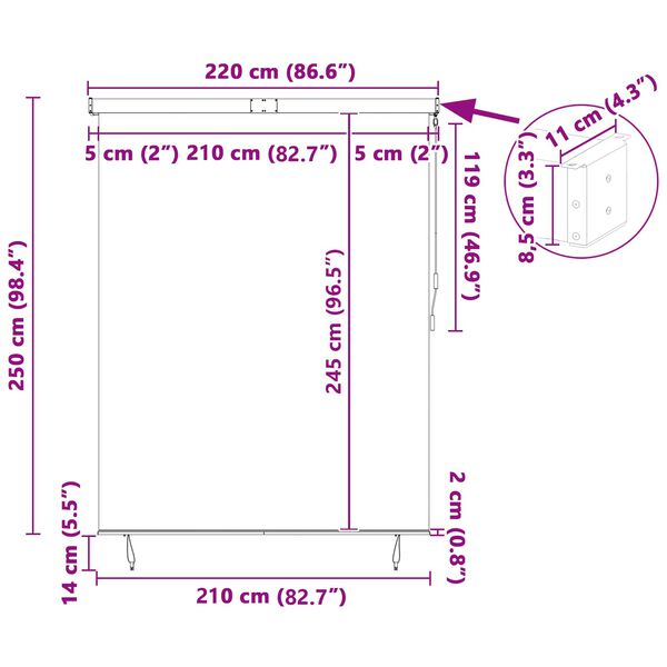 vidaXL Rullegardin Blå og hvit 200 x 250 cm Stoff og Aluminium