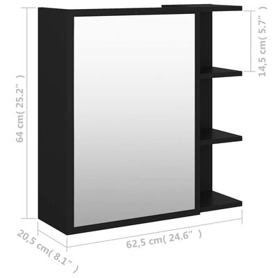 vidaXL Speilskap til baderom svart 62,5x20,5x64 cm sponplate