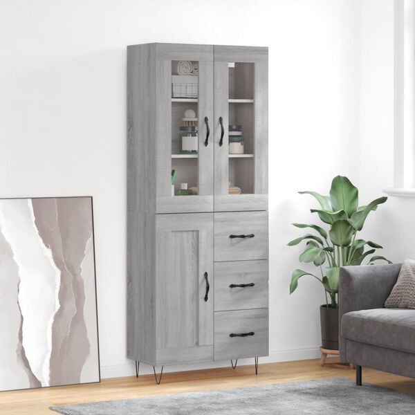 vidaXL Highboard gr&aring; sonoma 69,5x34x180 cm konstruert tre