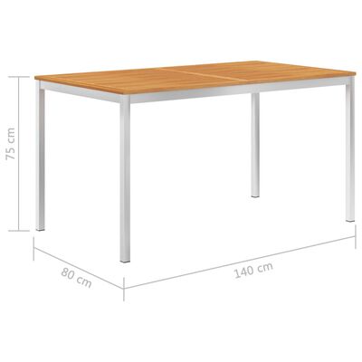 vidaXL Spisebord til hage 150x150x75 cm heltre teak og rustfritt stål