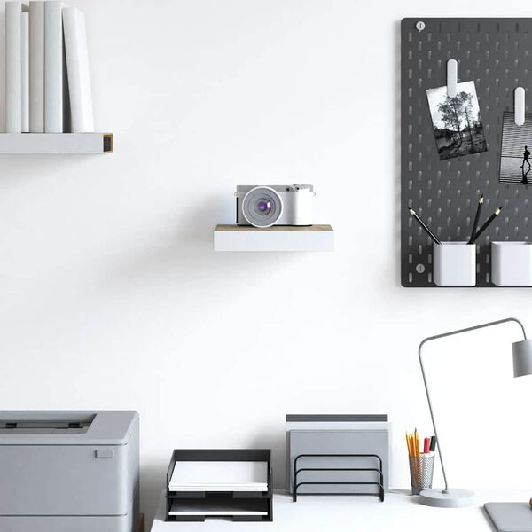 vidaXL Flytende vegghylle eik og hvit 23x23,5x3,8 cm MDF