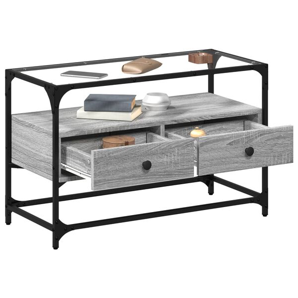 vidaXL TV-benk med glasstopp gr&aring; sonoma 80x35x51 cm konstruert tre