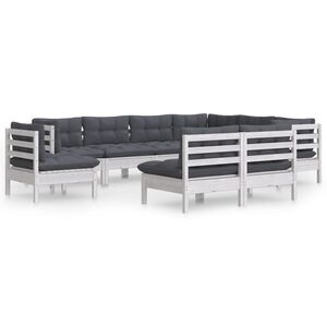 vidaXL Hagesofagruppe med puter 9 deler hvit heltre furu