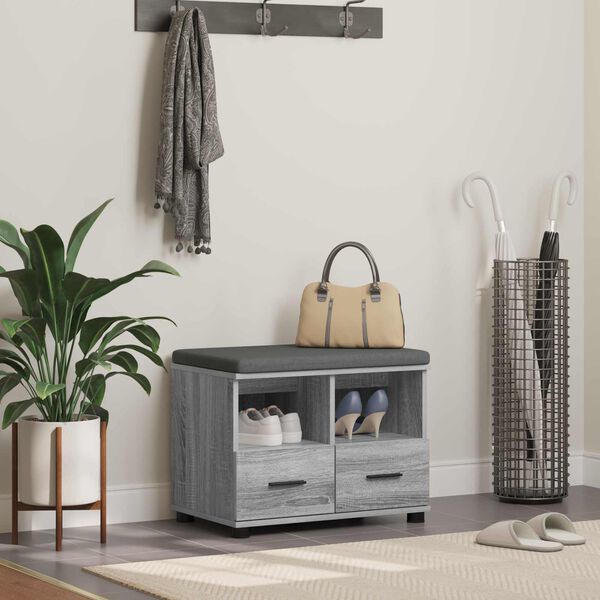 vidaXL Gangbenk Gr&aring; Sonoma 60 x 38 x 46 cm Sponplate og Polstret Stoff