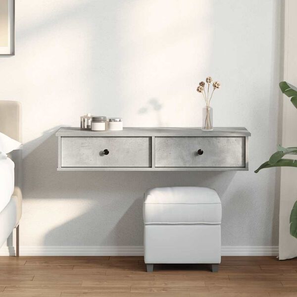 vidaXL Vegghylle med skuffer betonggrå 100x37,5x19 cm konstruert tre