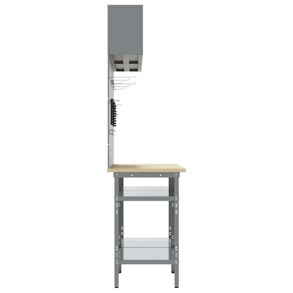 vidaXL Arbeidsbenksett med hylle med l&aring;s 8 pcs Gr&aring; Pulverlakkert st&aring;l