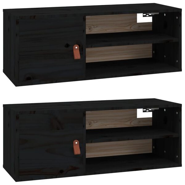 vidaXL Veggskap 2 stk svart 80x30x30 cm heltre furu