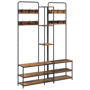 vidaXL Knaggrekker med sko benk Gammelt tre 143 x 30 x 199,5 cm
