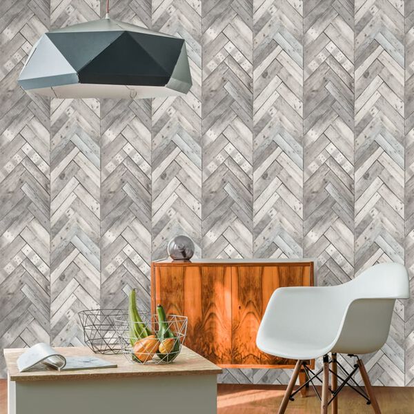 DUTCH WALLCOVERINGS Veggpanel tre/fiskebeinm&oslash;nster gr&aring; 7361-1