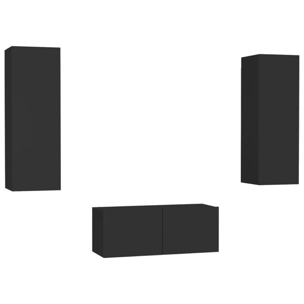 vidaXL TV-benksett 3 deler svart konstruert tre