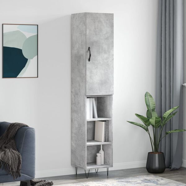 vidaXL Highboard betonggr&aring; 34,5x34x180 cm konstruert tre