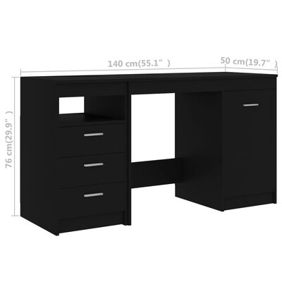 vidaXL Skrivebord svart 140x50x76 cm sponplate