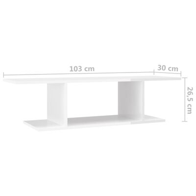 vidaXL Vegghengt TV-benk høyglans hvit 103x30x26,5 cm