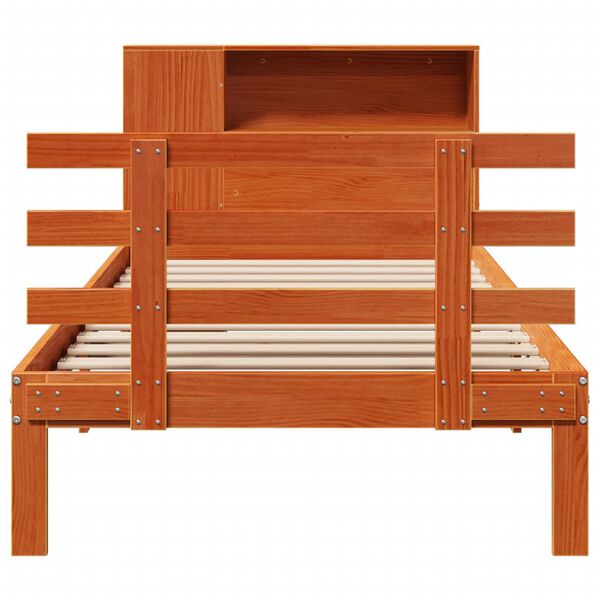 vidaXL Seng med bokhylle uten madrass voksbrun 75x190 cm heltre furu