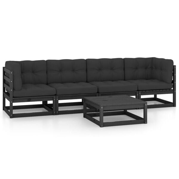 vidaXL Hagesofagruppe med puter 5 deler heltre furu