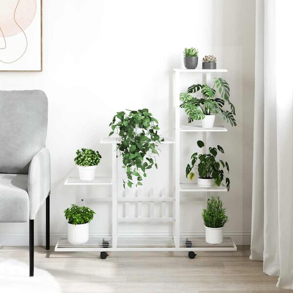 vidaXL Blomsterstativ med hjul 94,5x25x92,5 cm hvit metall