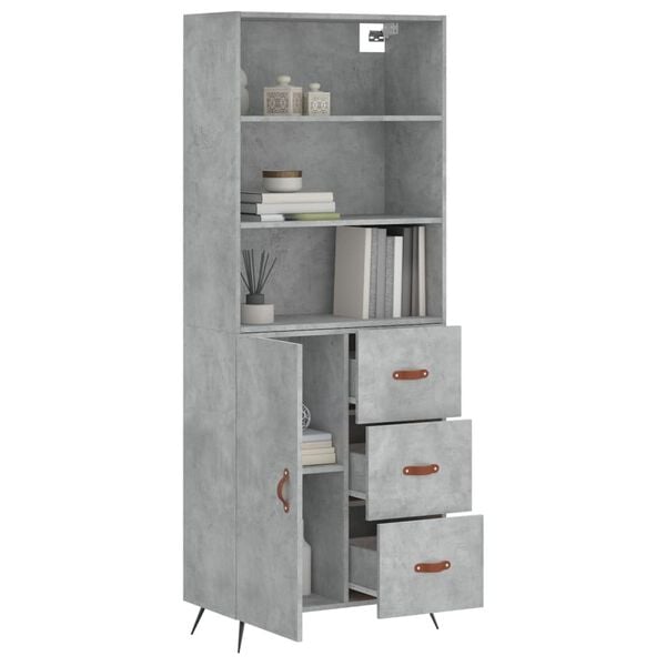 vidaXL Highboard betonggr&aring; 69,5x34x180 cm konstruert tre