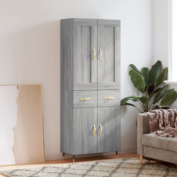vidaXL Highboard gr&aring; sonoma 69,5x34x180 cm konstruert tre