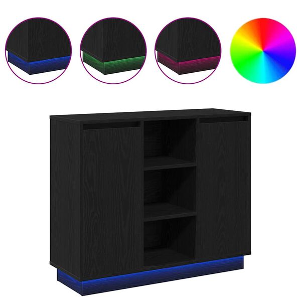 vidaXL LED sideboard med dør Svart Eik 90 x 32 x 75 cm Konstruert tre