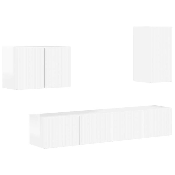 vidaXL TV vegghyllesett 4 pcs H&oslash;yglanset hvit Konstruert tre