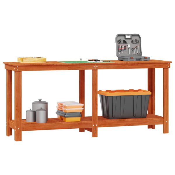 vidaXL Arbeidsbenk med hylle VoksBrun 180 x 50 x 80 cm Massiv furu